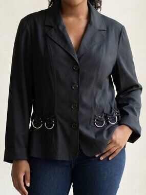 Courtenay Whimsigoth Edgy Y2K Statement Ring Belt Black Blazer Size 16